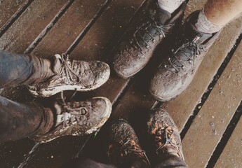 Cover with mud after mountain hiking