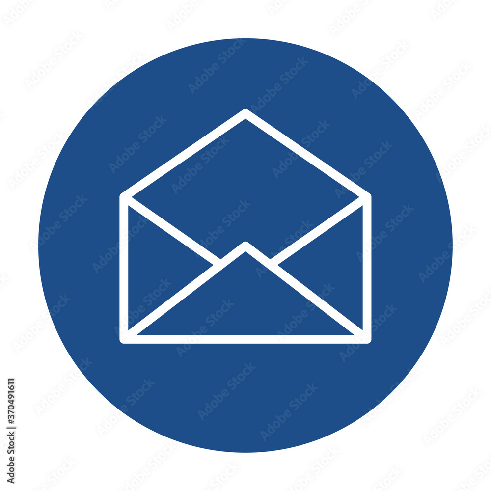 Poster Blue round opened envelope outline icon, button isolated on a white background. EPS10 vector file