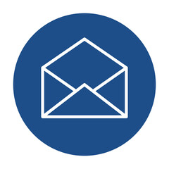 Blue round opened envelope outline icon, button isolated on a white background. EPS10 vector file