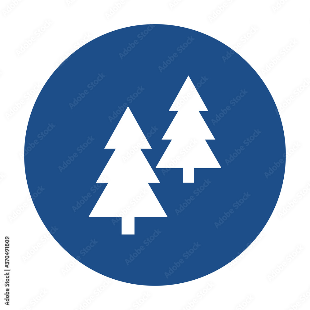 Poster Blue round coniferous trees icon, button isolated on a white background. EPS10 vector file