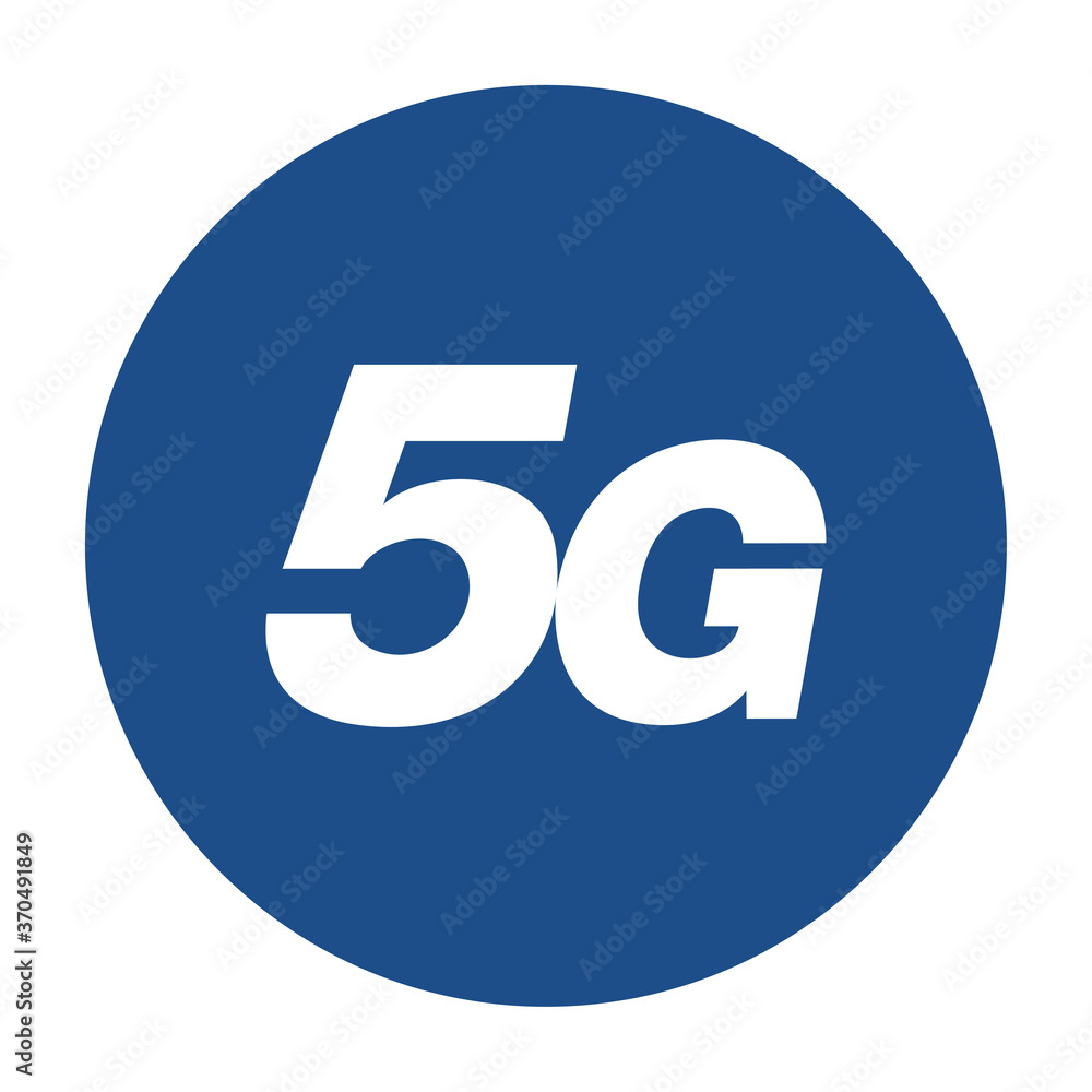 Poster blue round 5g icon, button isolated on a white background. eps10 vector file