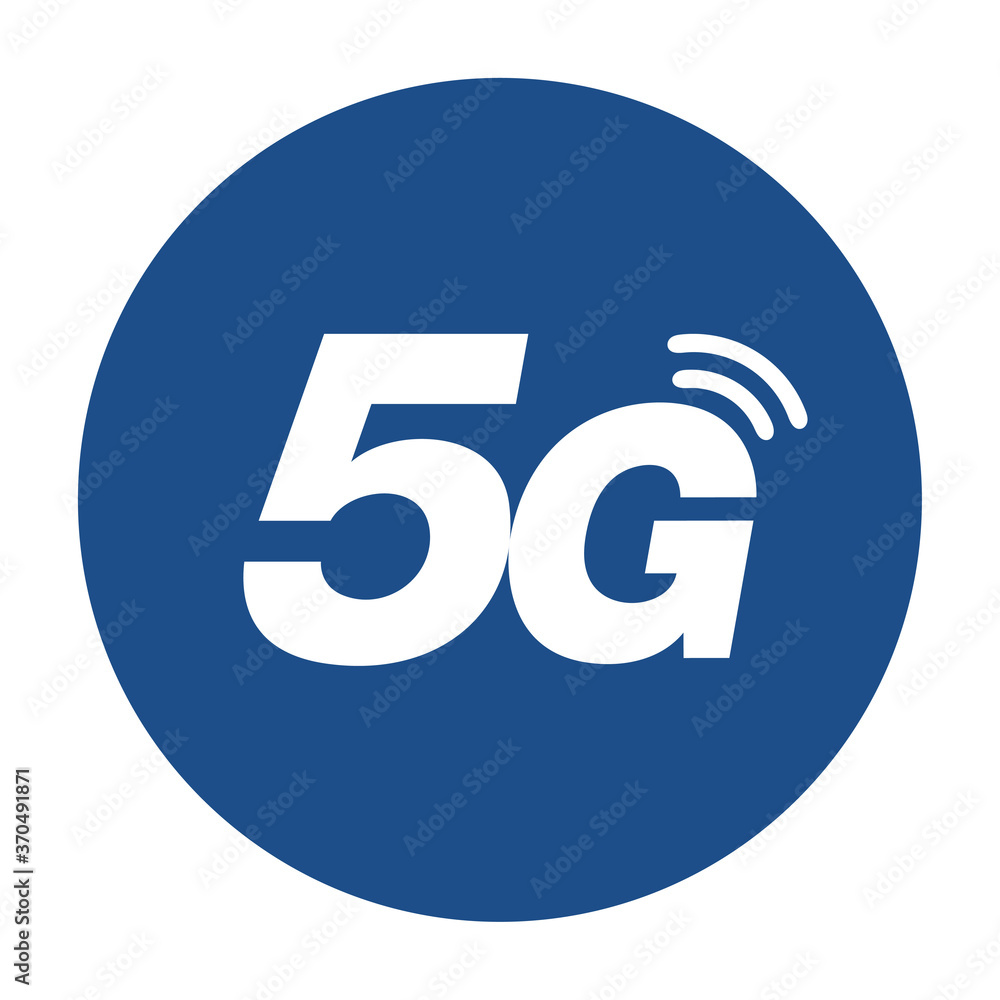 Poster blue round 5g icon, button isolated on a white background. eps10 vector file
