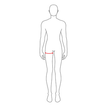 Men to do max thigh measurement fashion Illustration for size chart. 7.5 head size boy for site or online shop. Human body infographic template for clothes. 
