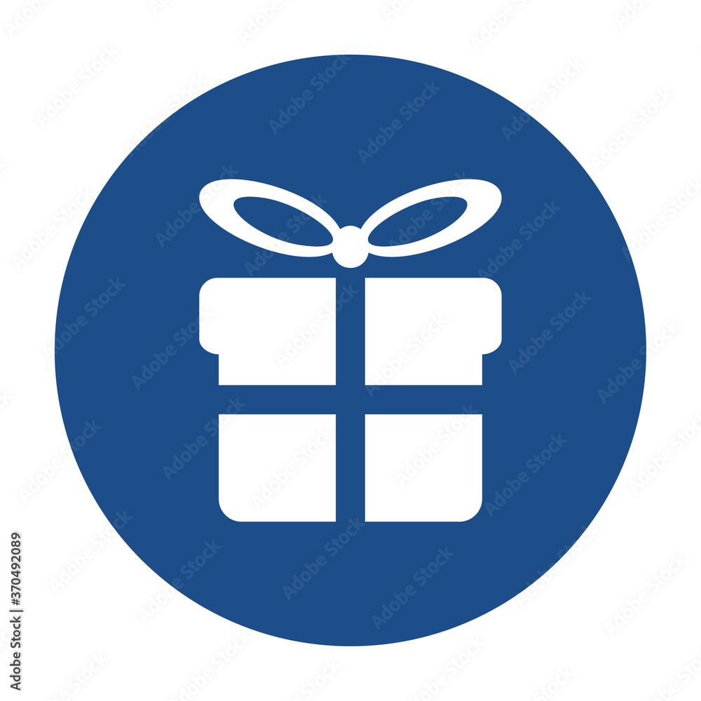 Poster blue round gift box with tied bow icon, button isolated on a white background. eps10 vector file