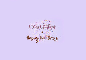 Lilac festive background with sequins and inscription. Happy new years and merry christmas.