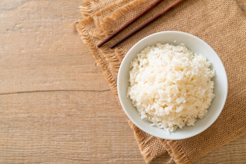 cooked white rice bowl