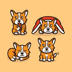Set of corgi dog mascot design illustration