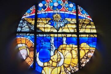 Polychrome stained glass windows in the cathedral of Florence, Italy