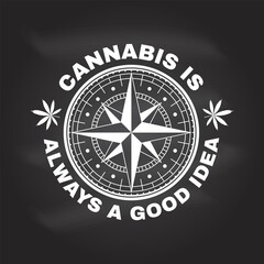 Medical cannabis badge, label with cannabis leaf and wind rose. Vector Vintage typography logo design with cannabis leaf and wind rose silhouette For weed shop, cannabis, marijuana delivery service