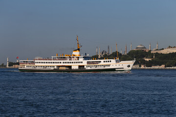 Fototapeta na wymiar Ferry in Bosphorus Strait, Istanbul, Turkey