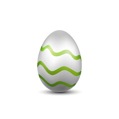 Easter egg 3D icon. Green silver egg, isolated white background. Bright realistic design, decoration for Happy Easter celebration. Holiday element. Shiny pattern. Spring symbol. Vector illustration