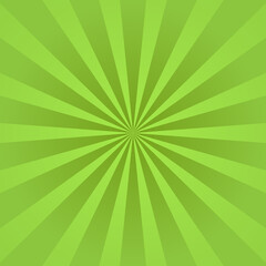 Green ray background. Vintage abstract texture. Retro starburst, sun beam. Halftone color. Light burst. Bright shine sunburst. Empty blank, scrapbook surface. Clean nature energy. Vector illustration