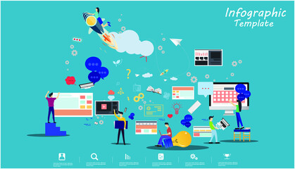 Business team Man and woman think analyze creative work,flat design illustration Creativity modern Idea and Concept Vector Infographic template.
