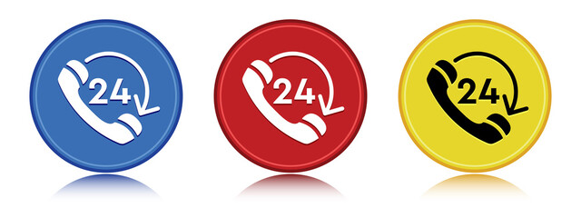 24 hours open phone rotate arrow icon flat round button set illustration