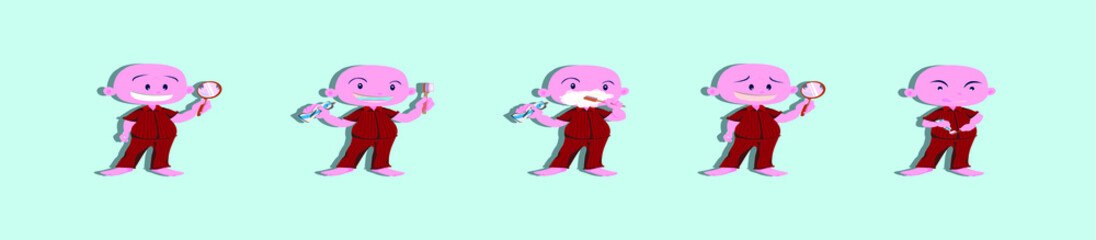 set of cute boy brushing teeth. isolated vector on blue background