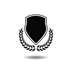 Shield in laurel wreath icon with shadow