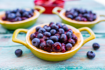 Ingredients for a tart with freshly picked blueberries.