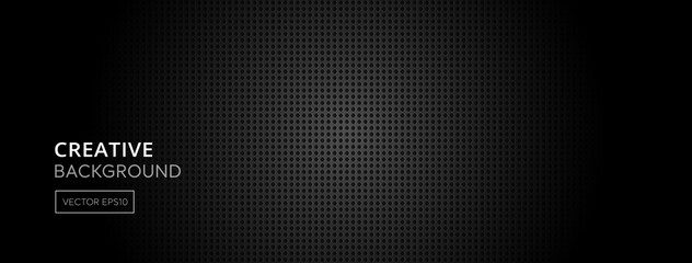 Abstract gradient dark black banner background with small hexagon hole grid texture