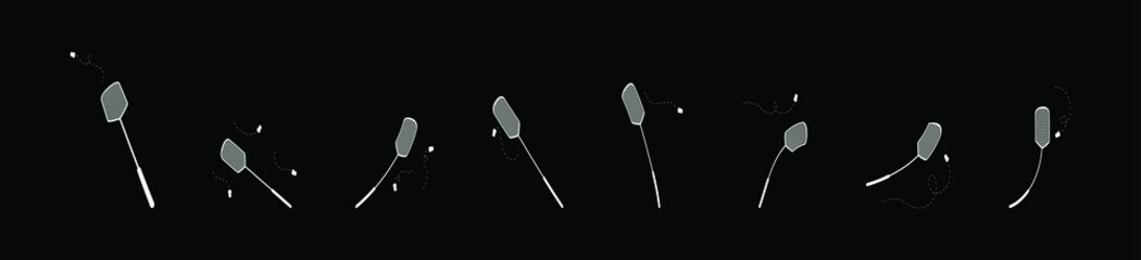 tool for the destruction of insects at home. fly swatter set isolated on black
