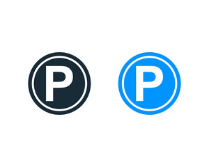 Circle Blue Parking Signage Icon Vector Logo Template Illustration Design