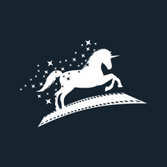 unicorn and film logo creative concept