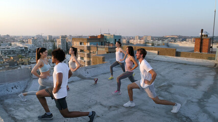 Fitness, sport, friendship and healthy lifestyle concept. Group of happy sporty people