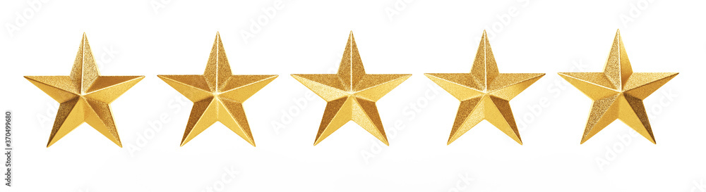 Wall mural 3d illustration of golden colored christmas ornament star shapes isolated on white background. new y