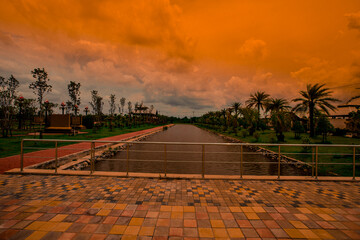Natural background in the park with many kinds of plants, large stones, allow tourists to stop and take photos while traveling, the beauty of the ecosystem