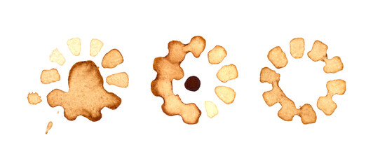 Coffee or tea black spots. Dirty bottle splash rings stain or coffee stamp