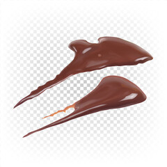 Smeared blot of liquid chocolate in perspective view isolated on white background. Dirty stain, chocolate dessert, ganache, sauce. Vector 3d illustration.