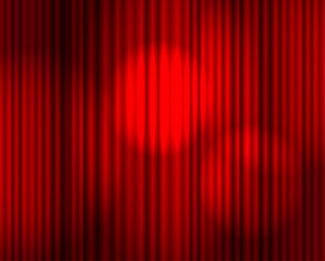 Vector bright red curtain background with  abstract stage lights, colorful graphic backdrop, pefomance concept.