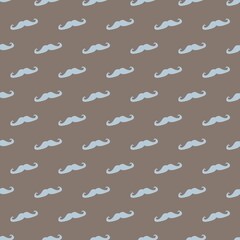 Seamless vector pattern, background or texture with  blue curly vintage retro gentleman mustaches on dark brown background