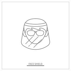 Man Wearing Face Shield with Glasses Thin Icon. Transparent Plastic Mask Icon. Vector Illustration Design.