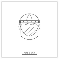 Man Wearing Face Shield with Hat Thin Icon. Transparent Plastic Mask Icon. Vector Illustration Design.