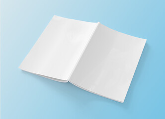 Open magazine cover mockup isolated on blue background 3d rendering