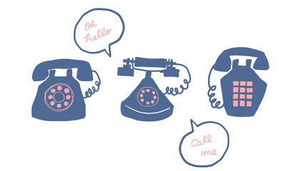 flat illustration of old telephone on white background.