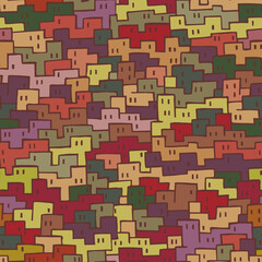 Seamless pattern with a doodle colored houses