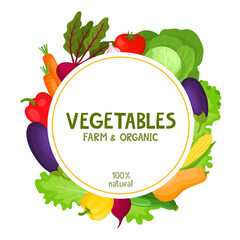 Colorful cartoon vegetables icons in round isolated on white