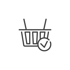 Shopping, order success line icon. linear style sign for mobile concept and web design. Shopping basket with check mark outline vector icon. Symbol, logo illustration. Vector graphics