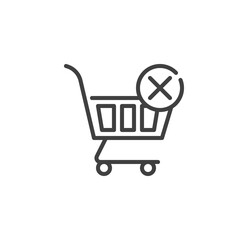 Shopping cart with cross mark line icon. linear style sign for mobile concept and web design. Purchase error outline vector icon. Symbol, logo illustration. Vector graphics