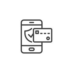 Mobile phone security payment line icon. linear style sign for mobile concept and web design. Smartphone and credit card outline vector icon. Symbol, logo illustration. Vector graphics