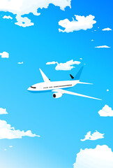 Fototapeta na wymiar 大空の風景と飛行機 旅客機のイラスト