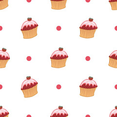 Sweet cupcake seamless pattern vector on isolated white background.