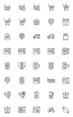Obraz na płótnie Canvas Shopping and e-commerce line icons set, outline vector symbol collection, linear style pictogram pack. Signs, logo illustration. Set includes icons as parcel delivery service, one click buy, sale
