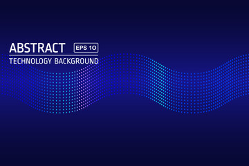 Abstract technology background vector. Wave-shaped bright halftone dots with dark and ligth blue colors. 