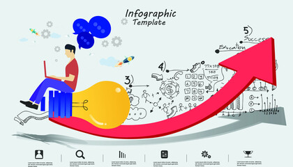 Business Man think analyze creative work,flat design illustration Creativity modern Idea and Concept Vector Infographic template.

