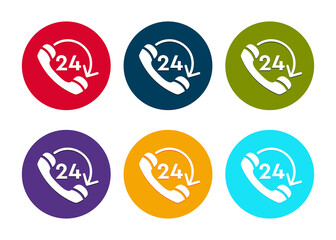 24 hours open phone rotate arrow icon modern flat round button set illustration
