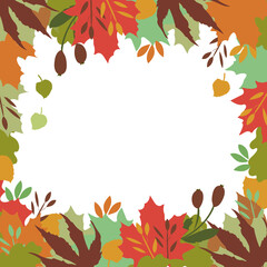 Square frame of autumn leaves of various trees. Autumn background design for your text, illustration for postcards and invitations.