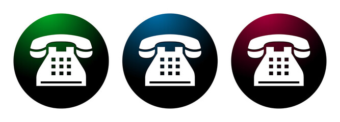 Telephone icon night surface round button set illustration