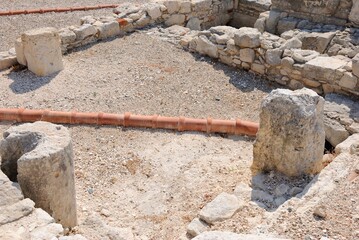 Remains of ancient ceramic pipes from the water supply at the Neolithic period Kourion Ancient city...